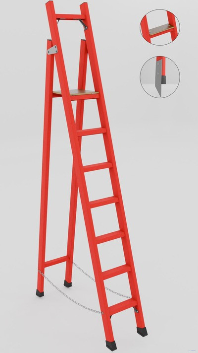 ССД-2,3ШМ с симметричной опорой диэлектрическая стеклопластиковая стремянка, широкие ступени, металлические оконцеватели (Мягкий грунт), h=2300мм, h рабочей площадки=2300мм, ступ.7 