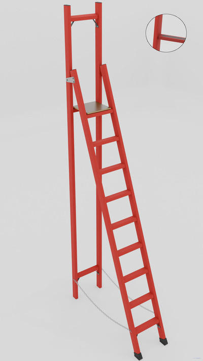 ССВ-3,6А стремянка стеклопластиковая с вертикальной опорой, абразивное покрытие ступеней, h=3930мм, h рабочей площадки=2800мм, ступ.9 