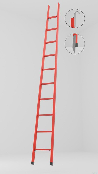 ЛСП-3,8КМ лестница стеклопластиковая приставная, крюки, металлические оконцеватели (Мягкий грунт) h=3800мм, ступ.10 