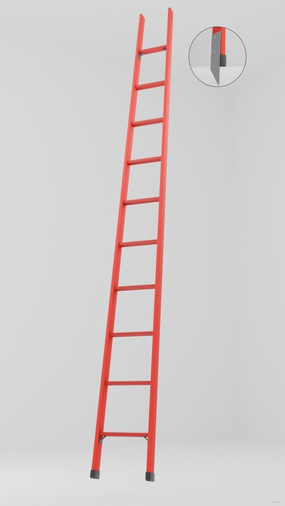 ЛСП-3,8М лестница стеклопластиковая приставная, металлические оконцеватели (Мягкий грунт) h=3800мм, ступ.10 