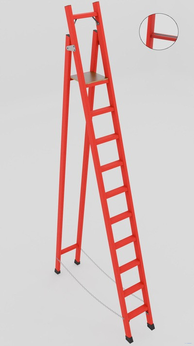 ССД-2,5АТ с симметричной опорой диэлектрическая стеклопластиковая стремянка, Телеком, абразивное покрытие ступеней, h=3450мм, h рабочей площадки=2500мм, ступ.10 