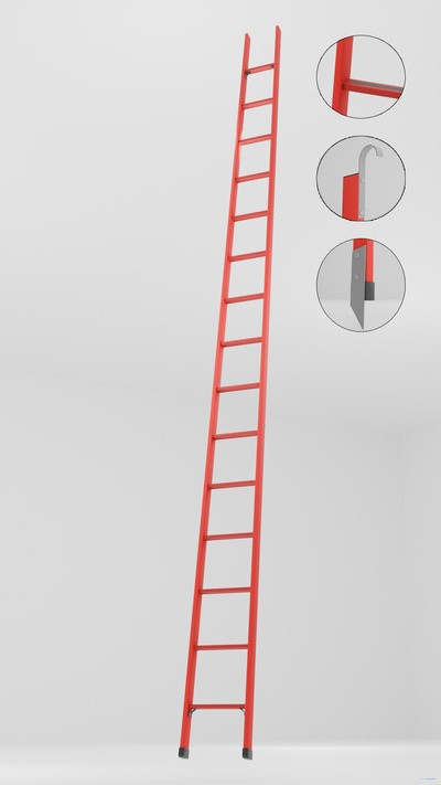 ЛСПД-4,0АТМГК односекционная диэлектрическая стеклопластиковая лестница Телеком, абразивное покрытие ступеней, крюки, металлические оконцеватели (Мягкий грунт) h=4200мм, ступ.15 
