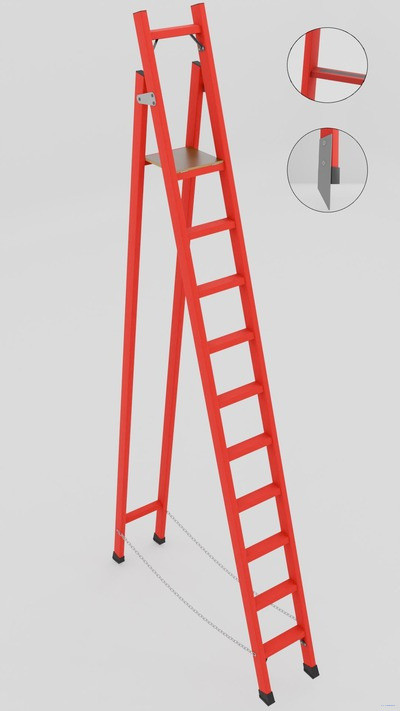 ССД-2,5АТМ с симметричной опорой диэлектрическая стеклопластиковая стремянка Телеком абразивное покрытие ступеней, металлические оконцеватели (Мягкий грунт), h=3450мм, h рабочей площадки=2500мм, ступ.10 