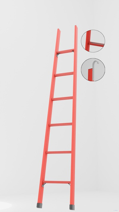 ЛСП-2,4АК лестница стеклопластиковая приставная, абразивное покрытие ступеней, крюки h=2400мм, ступ.6 