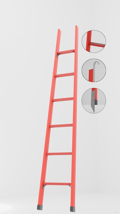 ЛСП-2,4АКМ лестница стеклопластиковая приставная, абразивное покрытие ступеней, крюки, металлические оконцеватели (Мягкий грунт) h=2400мм, ступ.6 