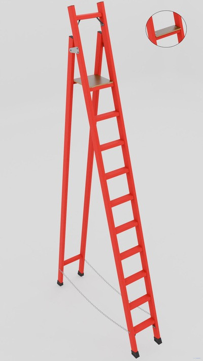 ССД-2,5ТШ с симметричной опорой диэлектрическая стеклопластиковая стремянка, Телеком, широкие ступени, h=3450мм, h рабочей площадки=2500мм, ступ.10 