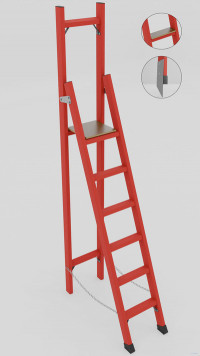 СВД-1,5ТШМ с вертикальной опорой диэлектрическая стеклопластиковая стремянка, Телеком, широкие ступени, металлические оконцеватели (Мягкий грунт), h=2450мм, h рабочей площадки=1450мм, ступ.6