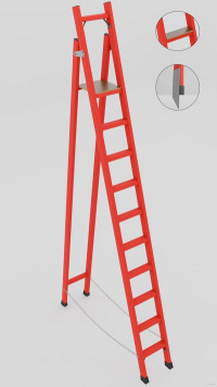 ССД-2,5ТШМ с симметричной опорой диэлектрическая стеклопластиковая стремянка, Телеком, широкие ступени, металлические оконцеватели (Мягкий грунт), h=3450мм, h рабочей площадки=2500мм, ступ.10