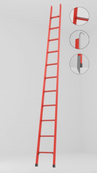 ЛСП-4,0АКМ лестница стеклопластиковая приставная, абразивное покрытие ступеней, крюки, металлические оконцеватели (Мягкий грунт) h=4000мм, ступ.11
