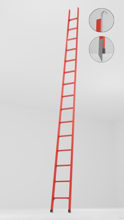 ЛСПД-4,0ТМГК односекционная диэлектрическая стеклопластиковая лестница Телеком, крюки, металлические оконцеватели h=4200мм, ступ.15 