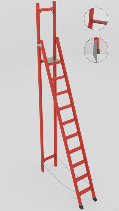 ССВ-3,9АМ стремянка стеклопластиковая с вертикальной опорой, абразивное покрытие ступеней, металлические оконцеватели (Мягкий грунт), h=4270мм, h рабочей площадки=3100мм, ступ.10 