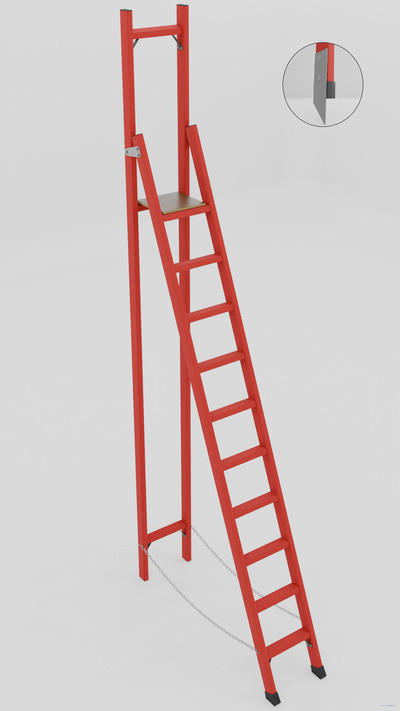 ССВ-3,9М стремянка стеклопластиковая с вертикальной опорой, металлические оконцеватели (Мягкий грунт), h=4270мм, h рабочей площадки=3100мм, ступ.10 