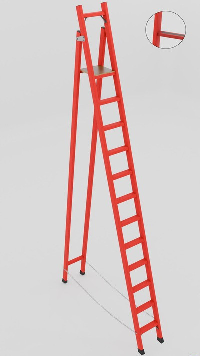 ССД-3,0АТ с симметричной опорой диэлектрическая стеклопластиковая стремянка, Телеком, абразивное покрытие ступеней, h=4000мм, h рабочей площадки=3000мм, ступ.12 