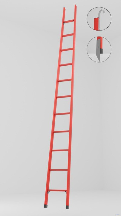 ЛСП-4,0КМ лестница стеклопластиковая приставная, крюки, металлические оконцеватели (Мягкий грунт) h=4000мм, ступ.11 