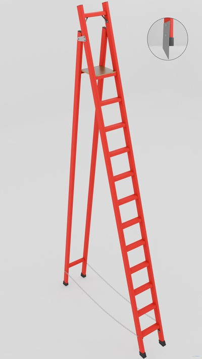 ССД-3,0Т с симметричной опорой диэлектрическая стеклопластиковая стремянка, Телеком, h=4000мм, h рабочей площадки=3000мм, ступ.12 