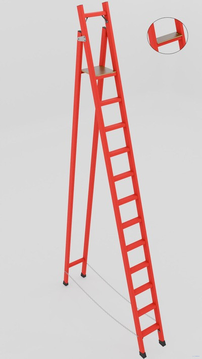 ССД-3,0ТШ с симметричной опорой диэлектрическая стеклопластиковая стремянка, Телеком, широкие ступени, h=4000мм, h рабочей площадки=3000мм, ступ.12 