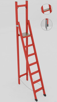 СВД-1,8ТШМ с вертикальной опорой диэлектрическая стеклопластиковая стремянка, Телеком, широкие ступени, металлические оконцеватели (Мягкий грунт), h=2700мм, h рабочей площадки=1800мм, ступ.7