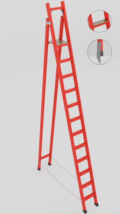 ССД-3,0ТШМ с симметричной опорой диэлектрическая стеклопластиковая стремянка, Телеком, широкие ступени, металлические оконцеватели (Мягкий грунт), h=4000мм, h рабочей площадки=3000мм, ступ.12 